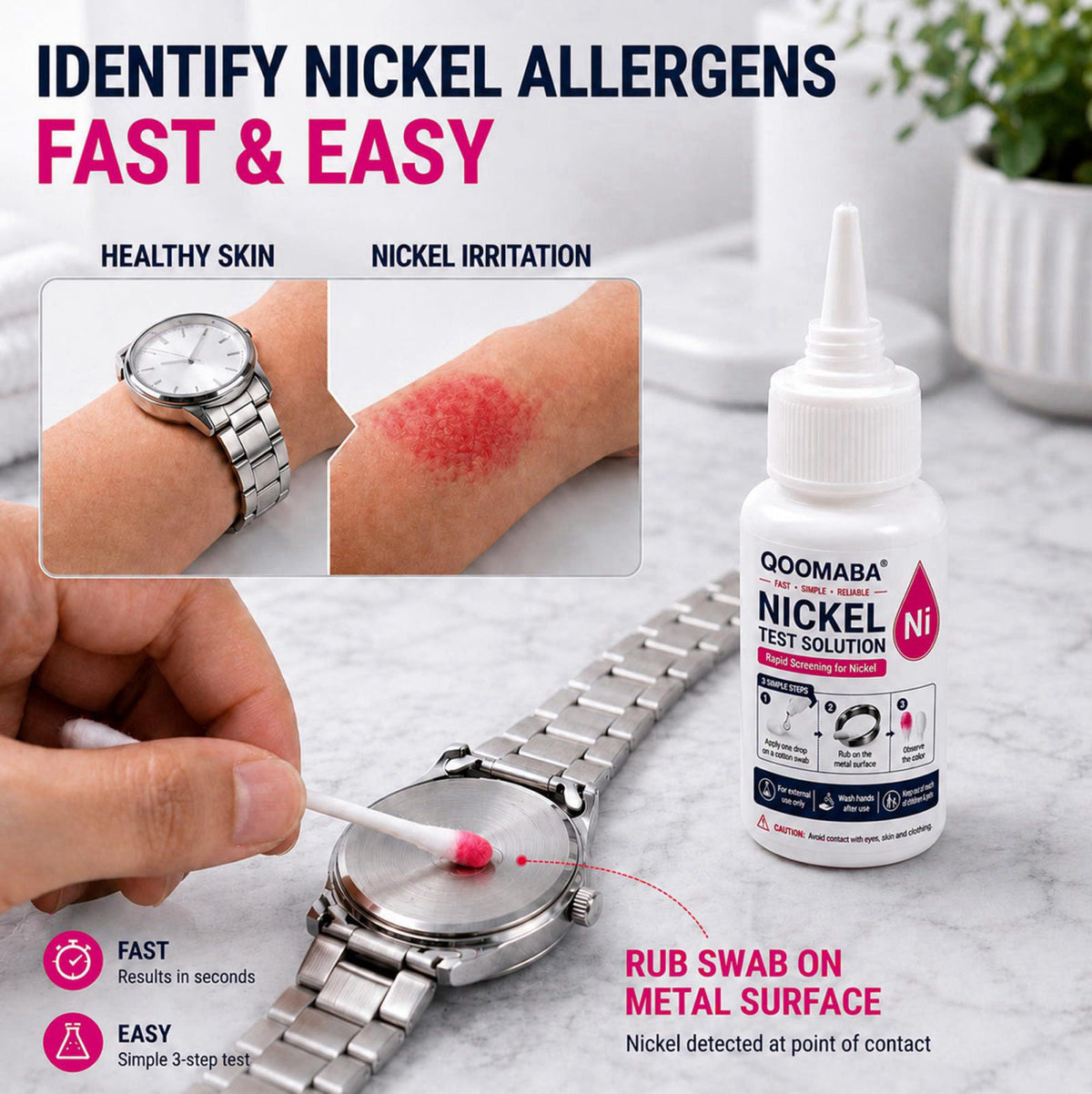 QOOMABA 2-Pack Nickel Test Kit, Nickel Testing Solution For Jewelry, Metals – packaging and label