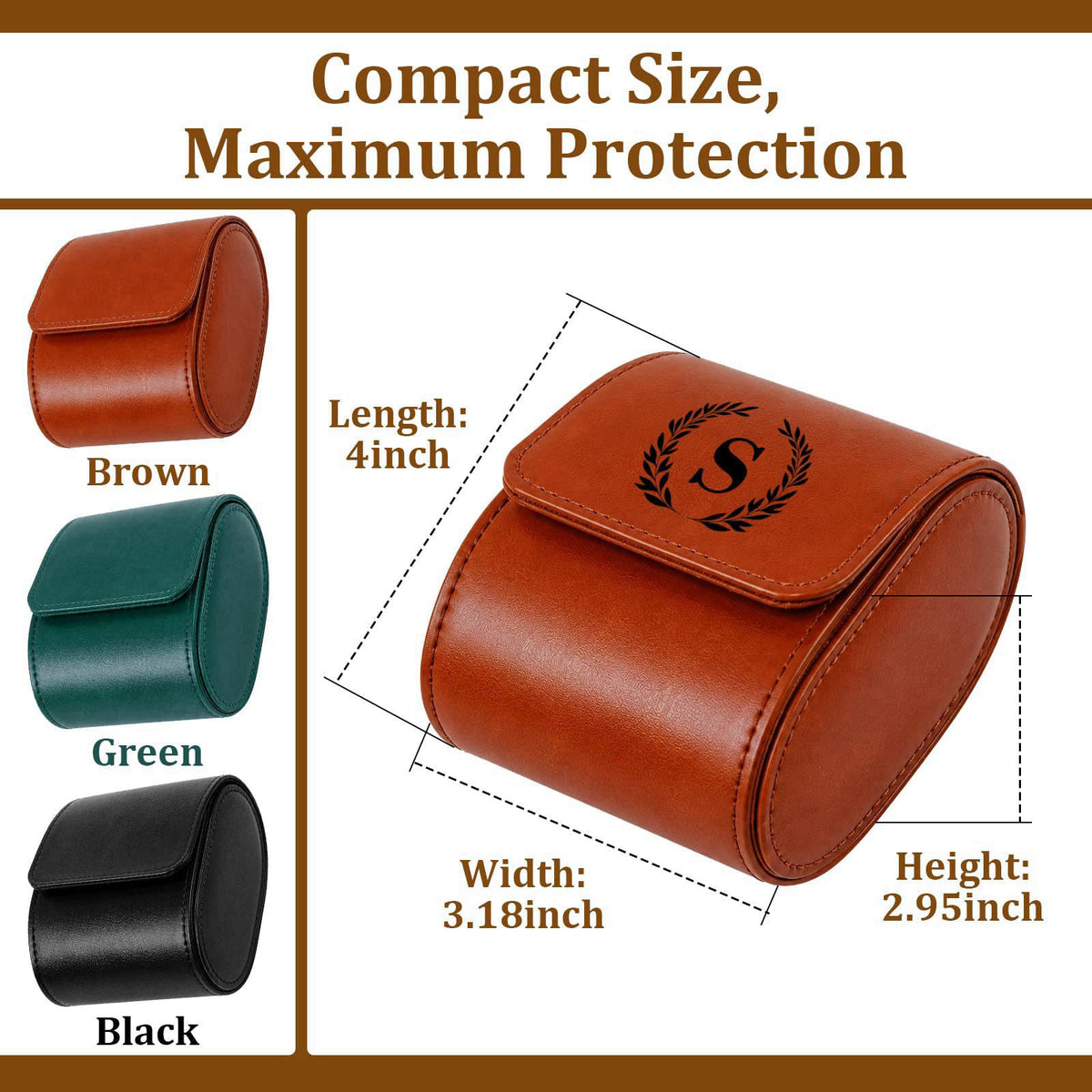 HICUSX Custom Watch Travel Case for Men, Single PU Leather Travel Watch Case Roll, Personalized Watch Gift Storage Box (