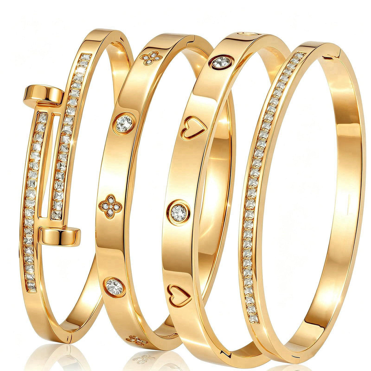 Camhanno Gold Bangle Bracelets for Women, 18K Gold Plated Stainless Steel Stackable Bangles, Non-Tarnish Trendy Jewelry,