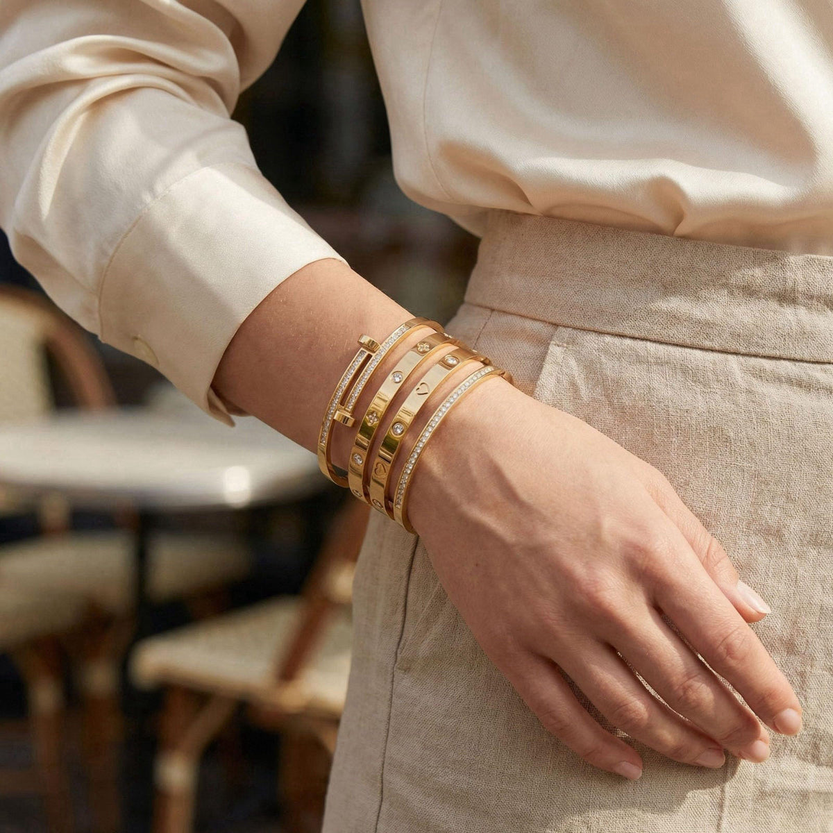 Camhanno Gold Bangle Bracelets for Women, 18K Gold Plated Stainless Steel Stackable Bangles, Non-Tarnish Trendy Jewelry,