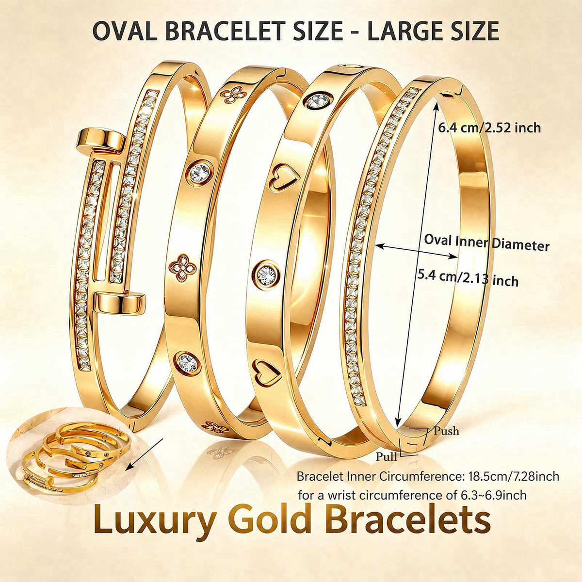 Camhanno Gold Bangle Bracelets for Women, 18K Gold Plated Stainless Steel Stackable Bangles, Non-Tarnish Trendy Jewelry,