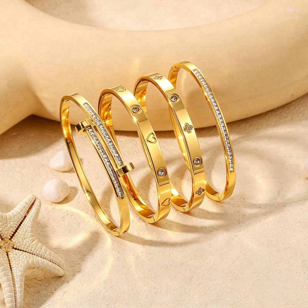 Camhanno Gold Bangle Bracelets for Women, 18K Gold Plated Stainless Steel Stackable Bangles, Non-Tarnish Trendy Jewelry,