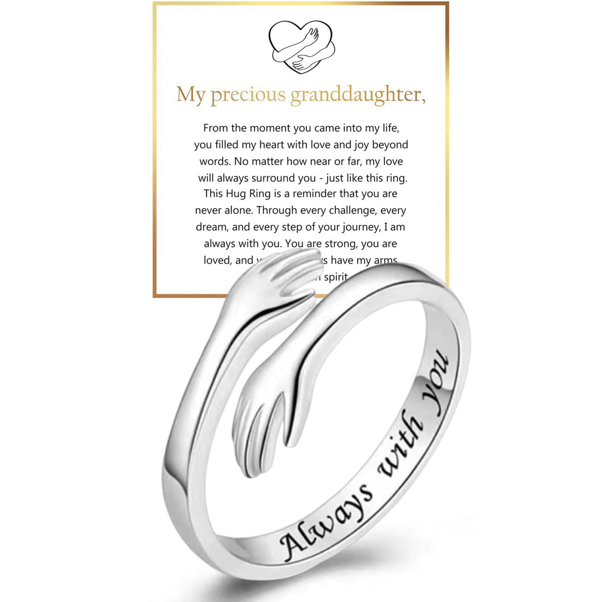 Yuanyora S925 Sterling Silver Hug Ring for Granddaughter Adjustable Ring – close-up detail