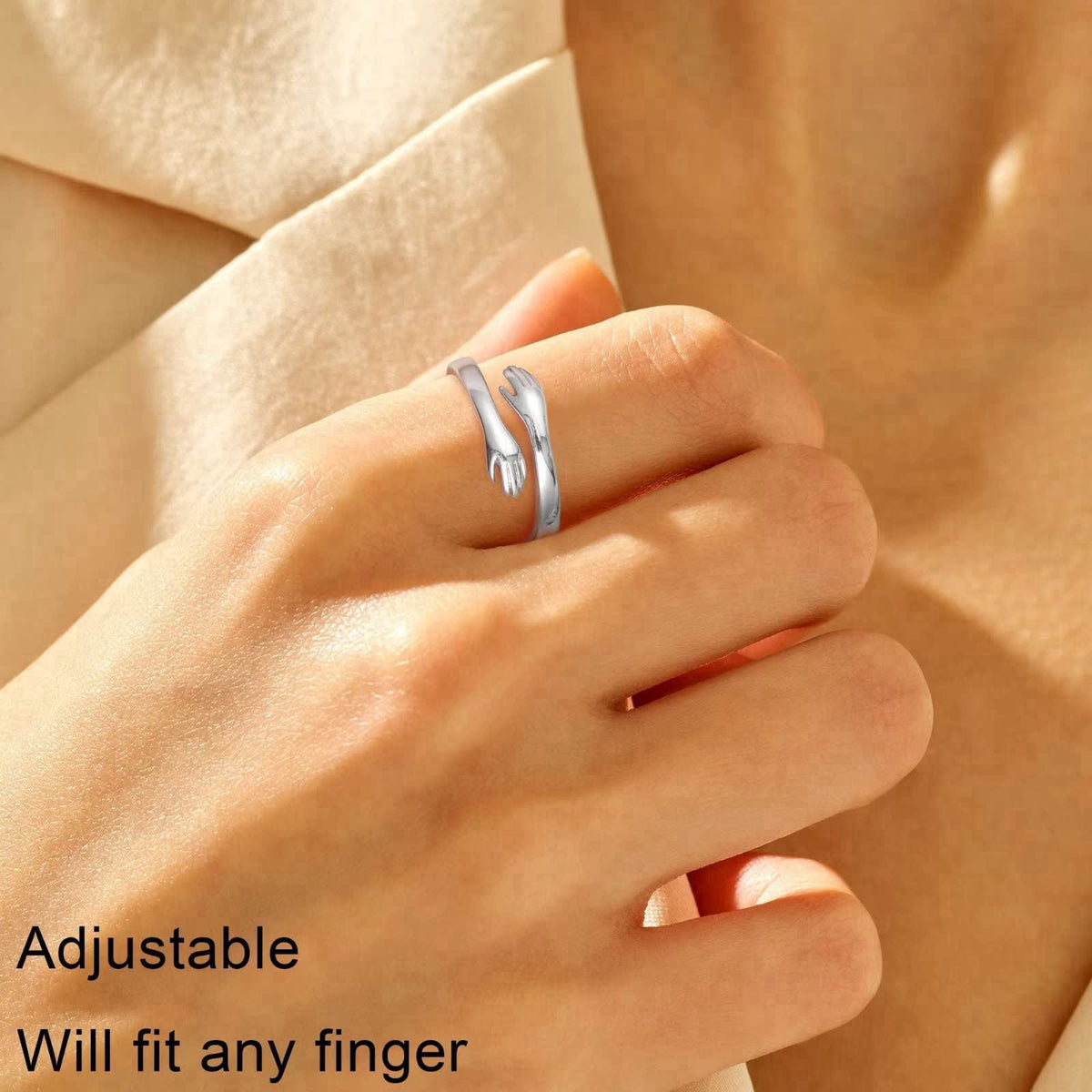Yesteel S925 Sterling Silver Hug Ring for Women Teen Girls, Adjustable Ring Jewelry Mothers Day Birthday Gifts for Daugh