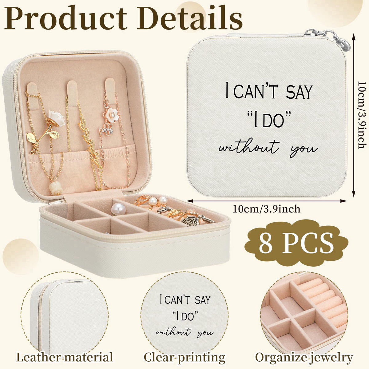Colingmill 8 Pcs Bridesmaid Proposal Jewelry Box Gifts I Can't Say I Do Without You Travel Jewelry Case Portable Earring