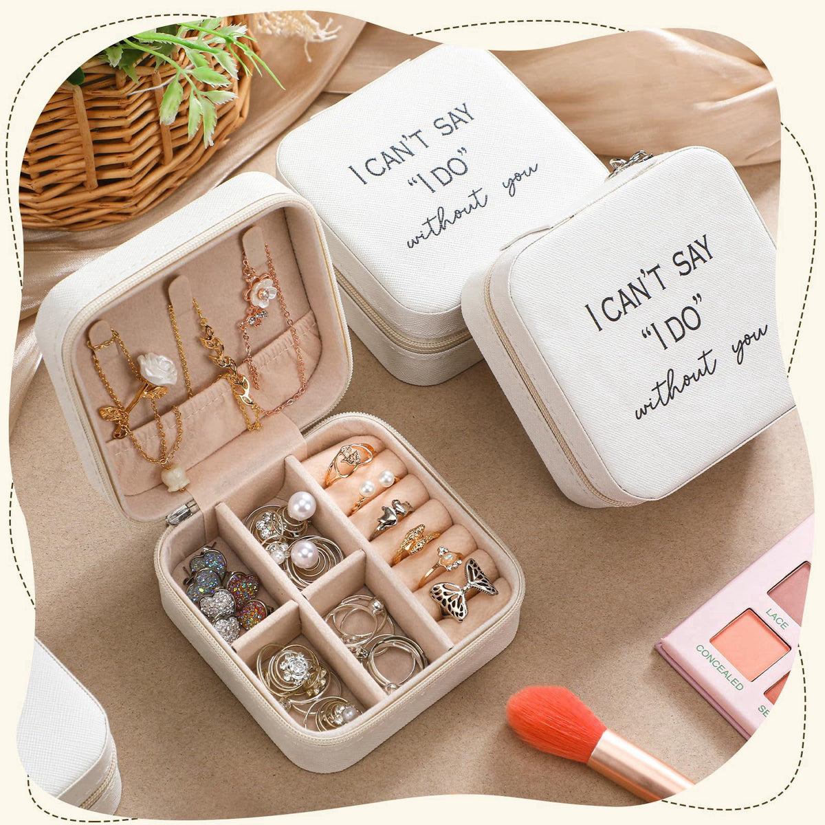 Colingmill 8 Pcs Bridesmaid Proposal Jewelry Box Gifts I Can't Say I Do Without You Travel Jewelry Case Portable Earring