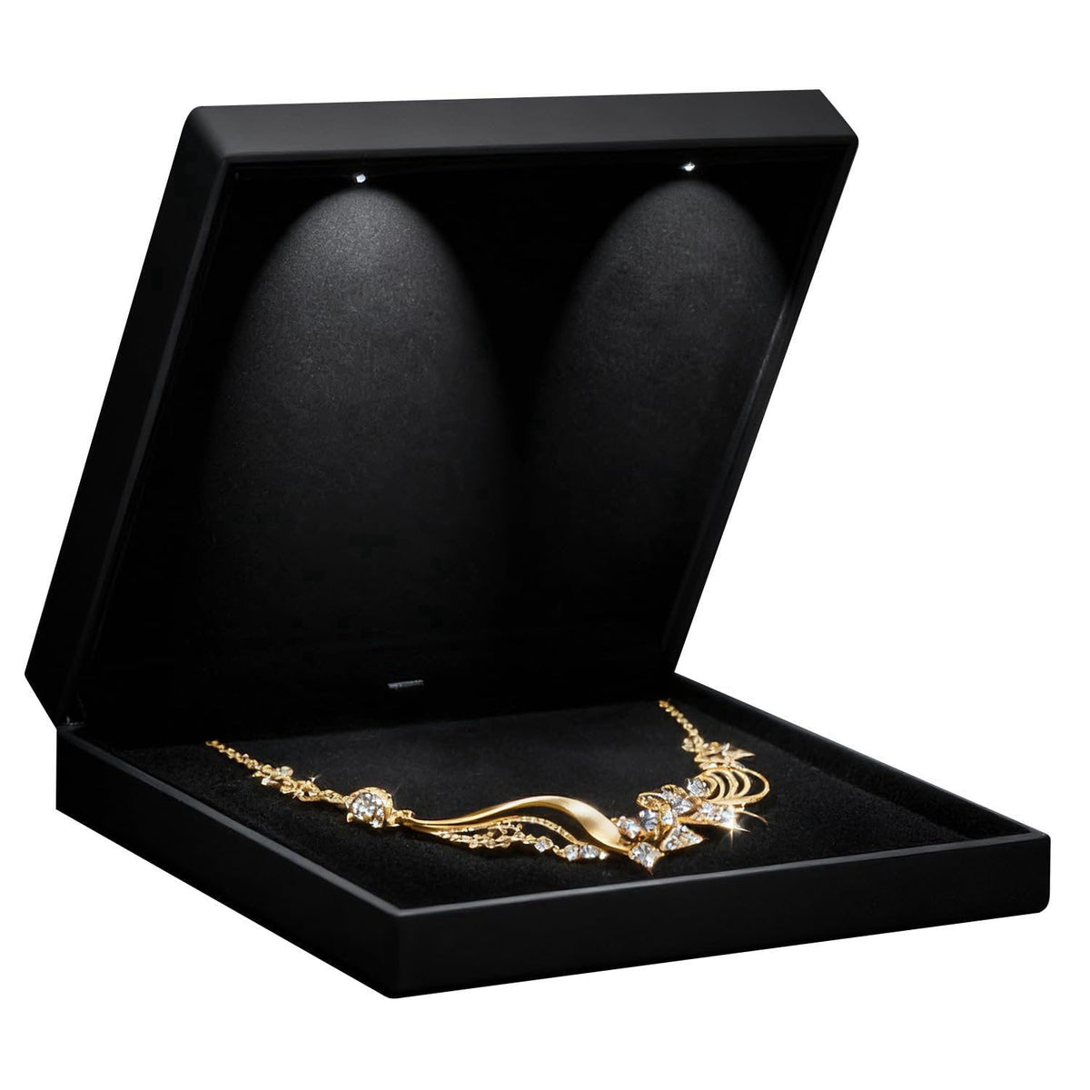 ALLURE BOX & DISPLAY COMPANY Allure - Large Necklace Box With LED Light, Square Shaped, Elegant Diamond Necklace Case, F