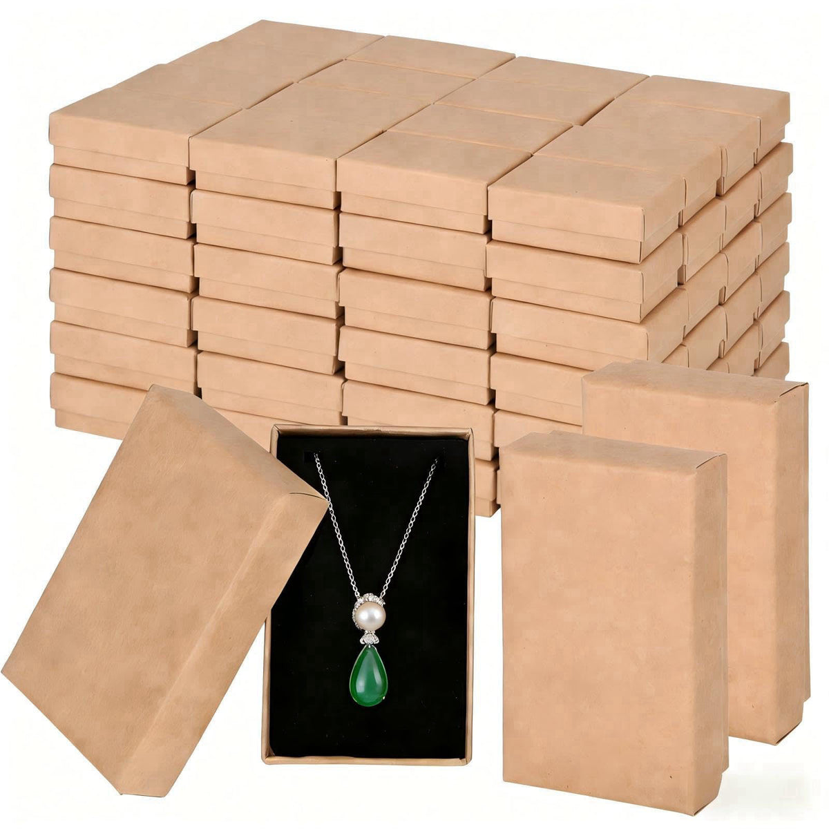 FUPMILPHRANX 96 Pack Jewelry Gift Boxes with Lids, Small Kraft Jewelry Packaging Boxes with Foam Inserts for Necklaces E