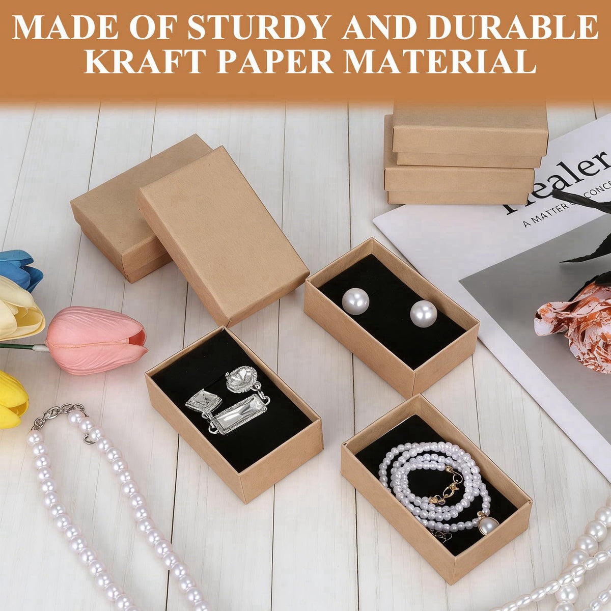 FUPMILPHRANX 96 Pack Jewelry Gift Boxes with Lids, Small Kraft Jewelry Packaging Boxes with Foam Inserts for Necklaces E