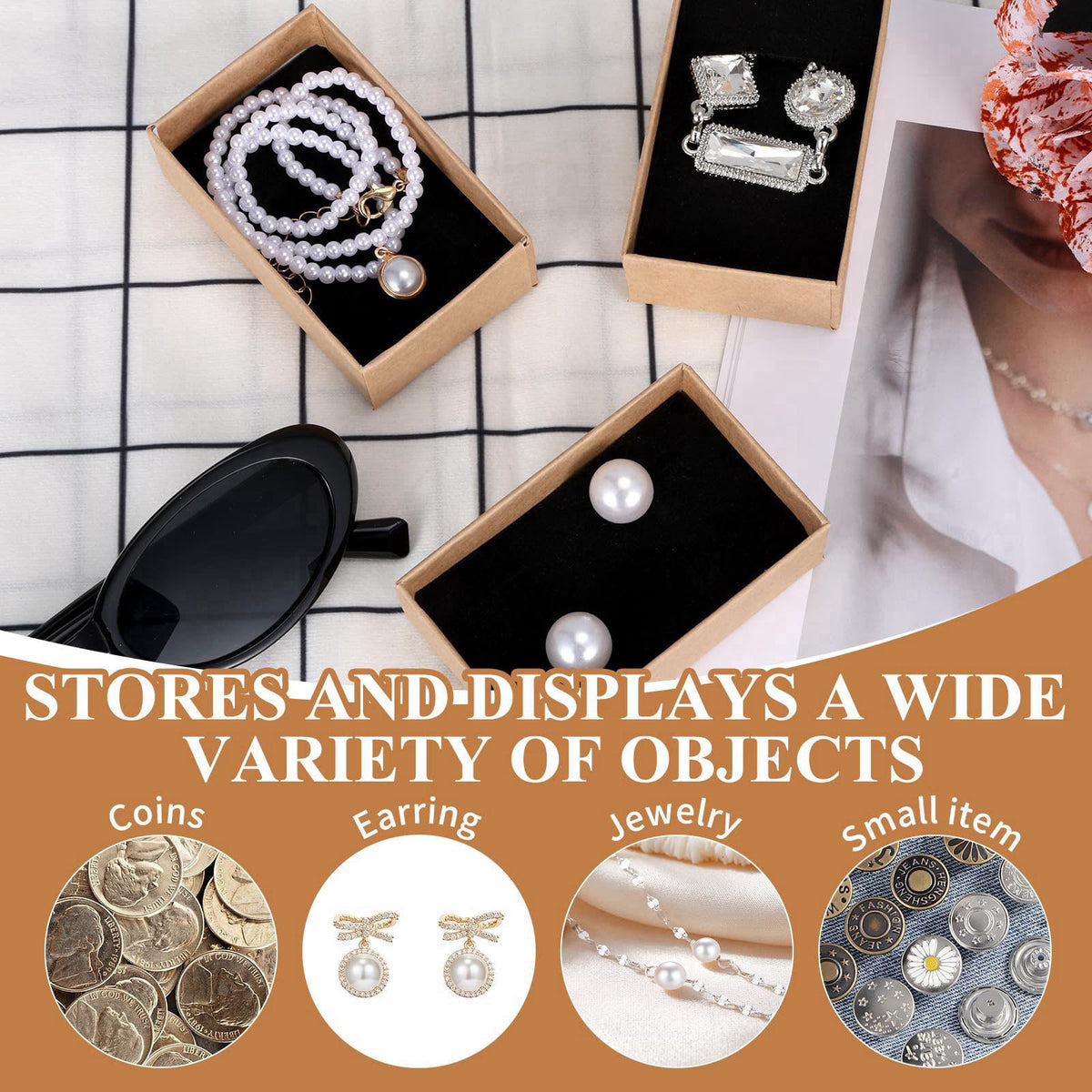 FUPMILPHRANX 96 Pack Jewelry Gift Boxes with Lids, Small Kraft Jewelry Packaging Boxes with Foam Inserts for Necklaces E