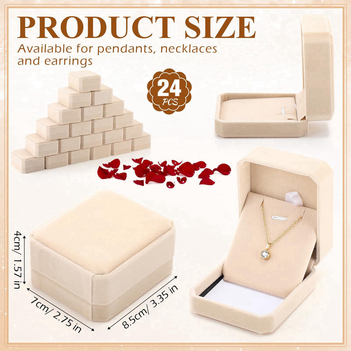 Sureio 24 Pcs Velvet Jewelry Gift Boxes Bulk Beige – close-up detail