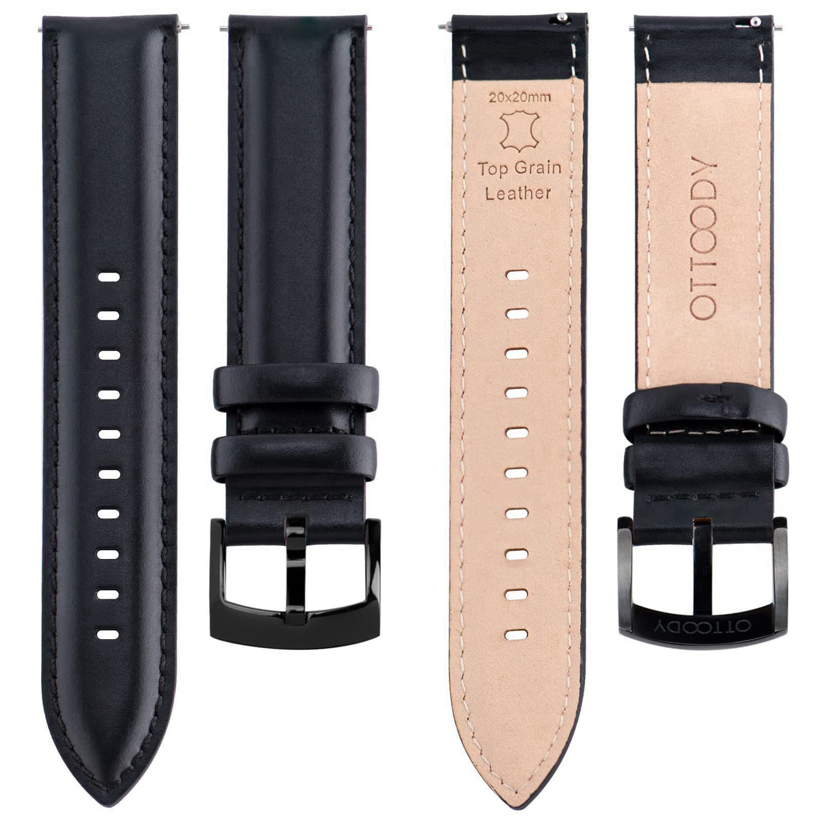 OTTOODY Leather Watch Bands Quick Release, Elegant Top Grain Leather Watch Straps for Men & Women, Choice of Color & Wid