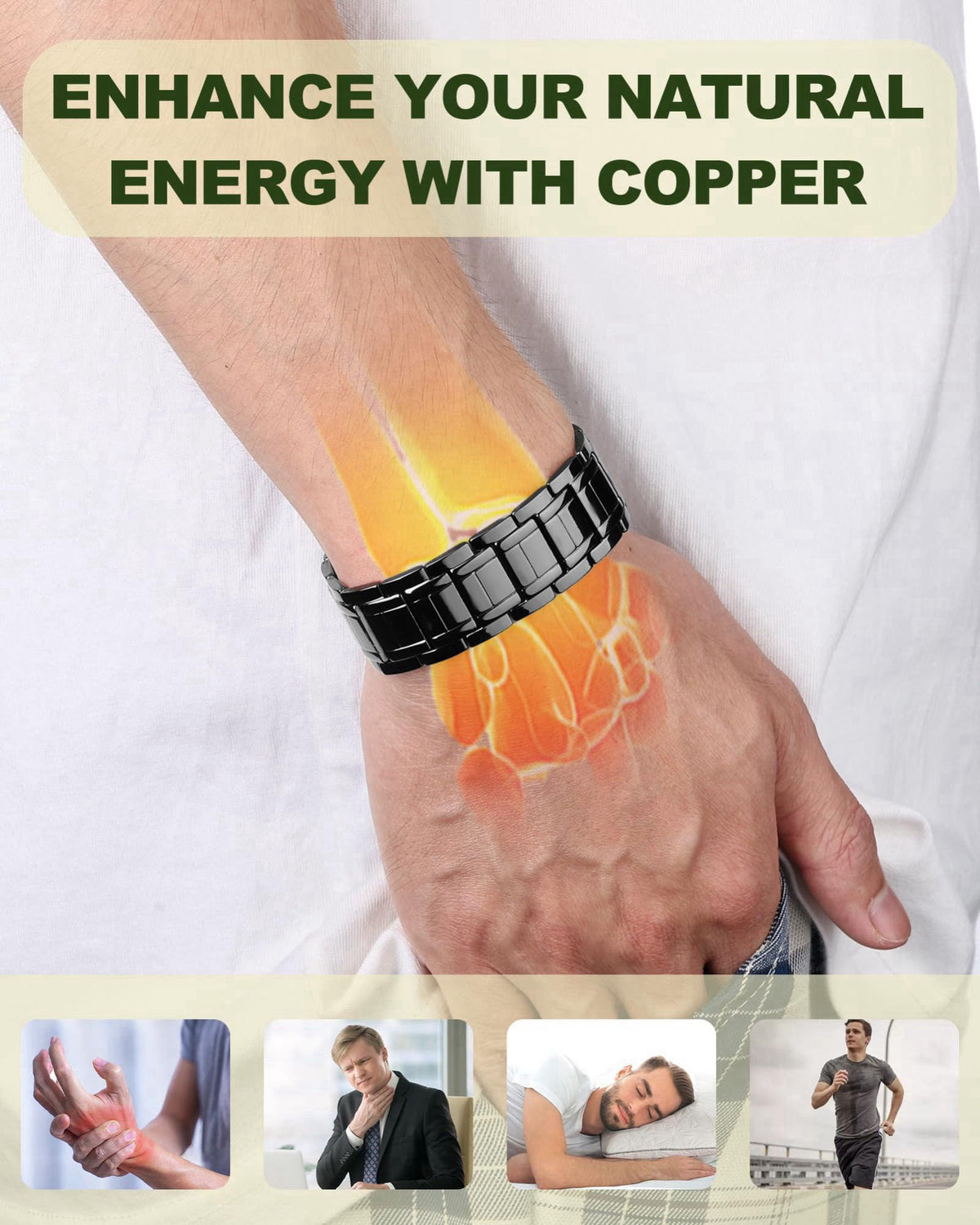 MagEnergy Copper Bracelet for Men-3X Copper Magnetic Bracelets – full view, size 9.0inch