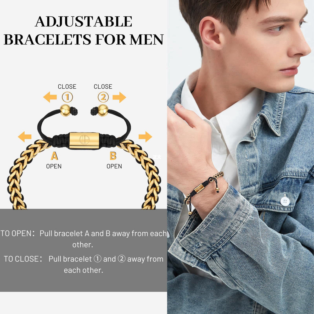 WP WEPICK 18K Gold-Plated Bracelets for Men Franco Link Chain Adjustable – packaging and label