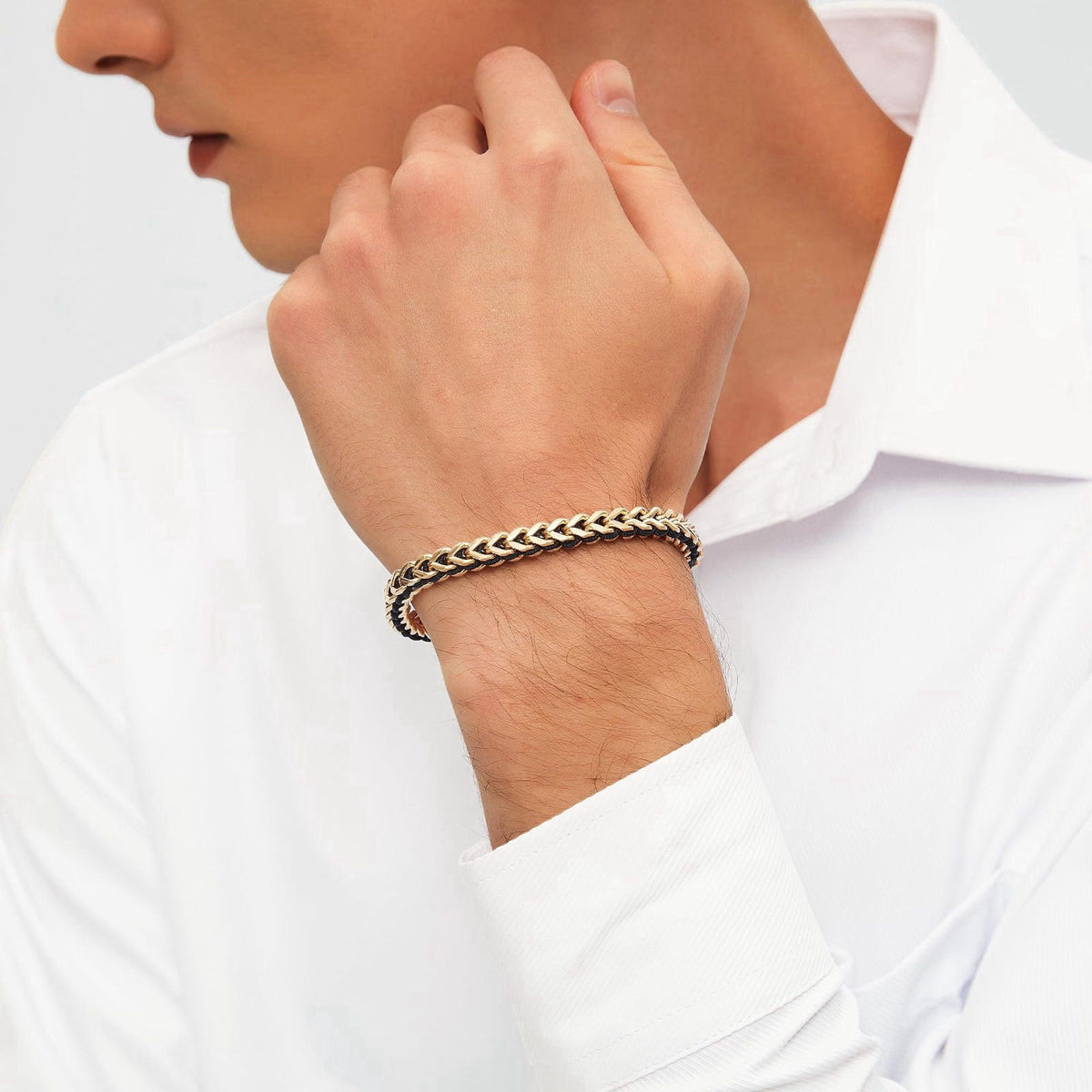 WP WEPICK 18K Gold-Plated Bracelets for Men Franco Link Chain Adjustable – back view and specifications