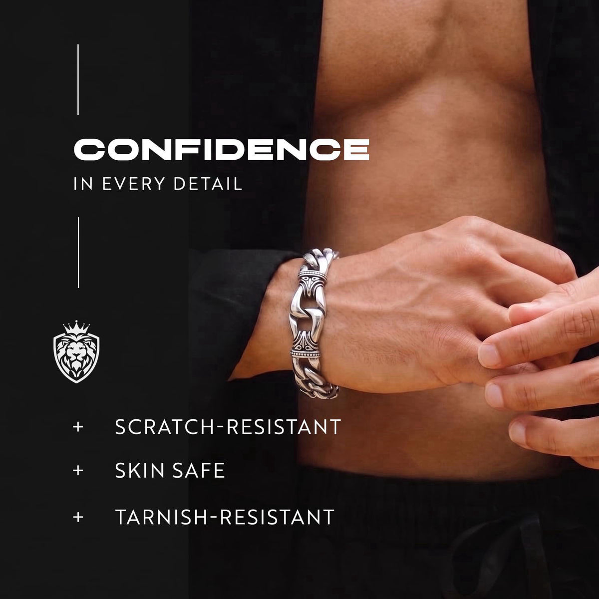 Urban Jewelry Men's Stainless Steel, Leather Link Bracelet Collection – close-up detail