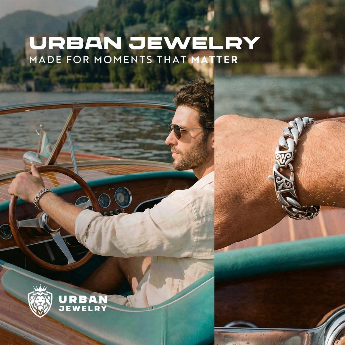 Urban Jewelry Men's Stainless Steel, Leather Link Bracelet Collection – full view