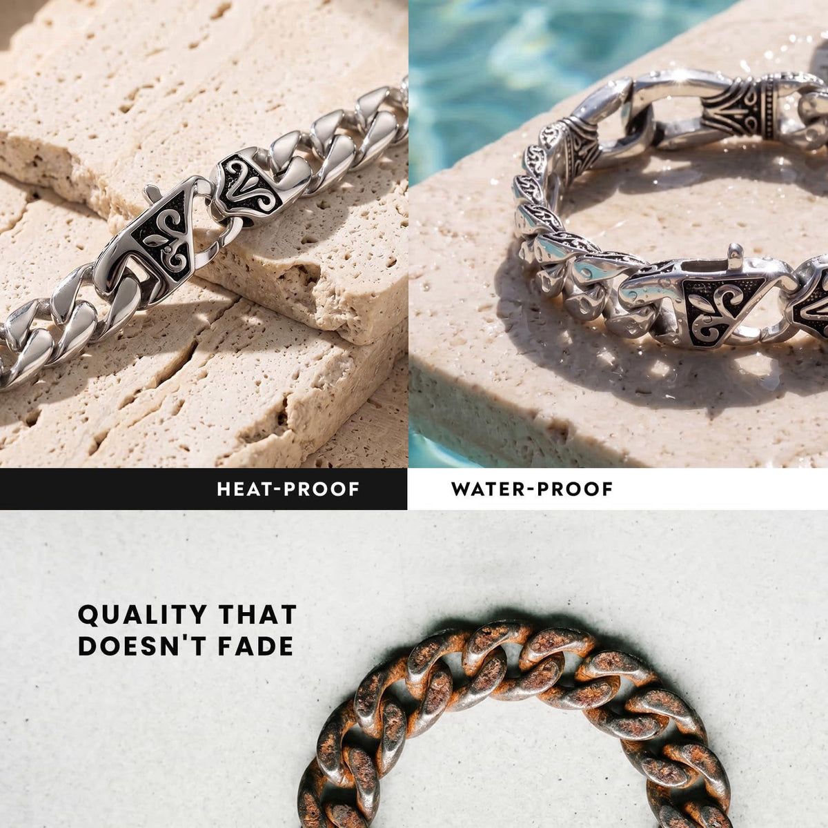 Urban Jewelry Men's Stainless Steel, Leather Link Bracelet Collection – alternate angle