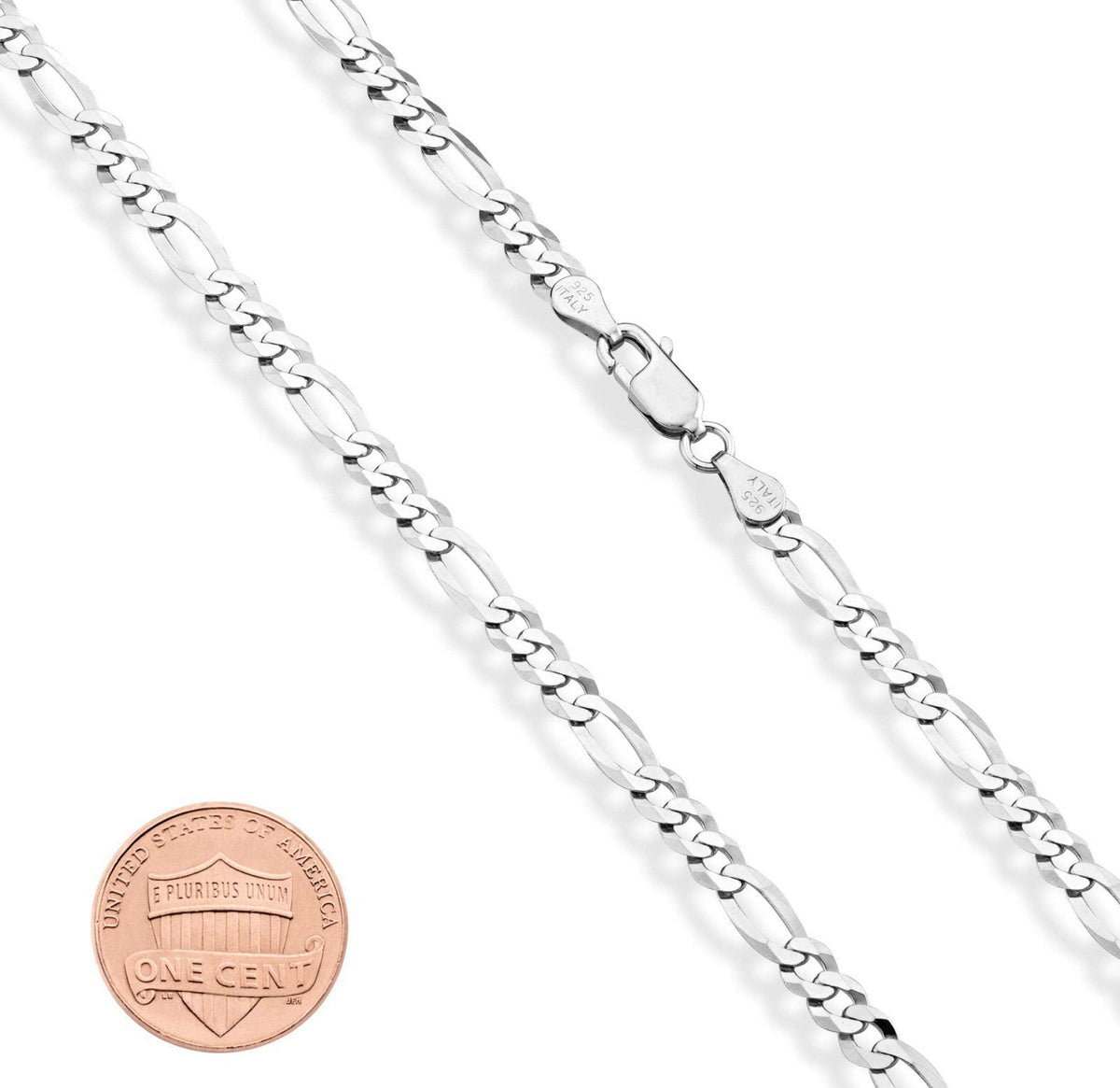Miabella Italian 925 Sterling Silver 5mm Figaro Bracelet for Women Men – full view