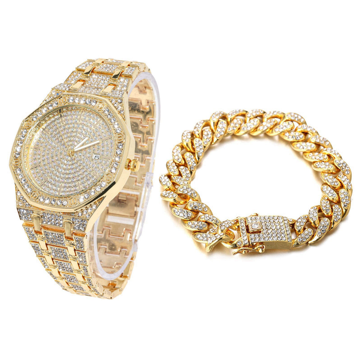 Halukakah Diamond Watch for Men - The Elite - 18K Real Gold/Platinum Plated – close-up detail in Gold