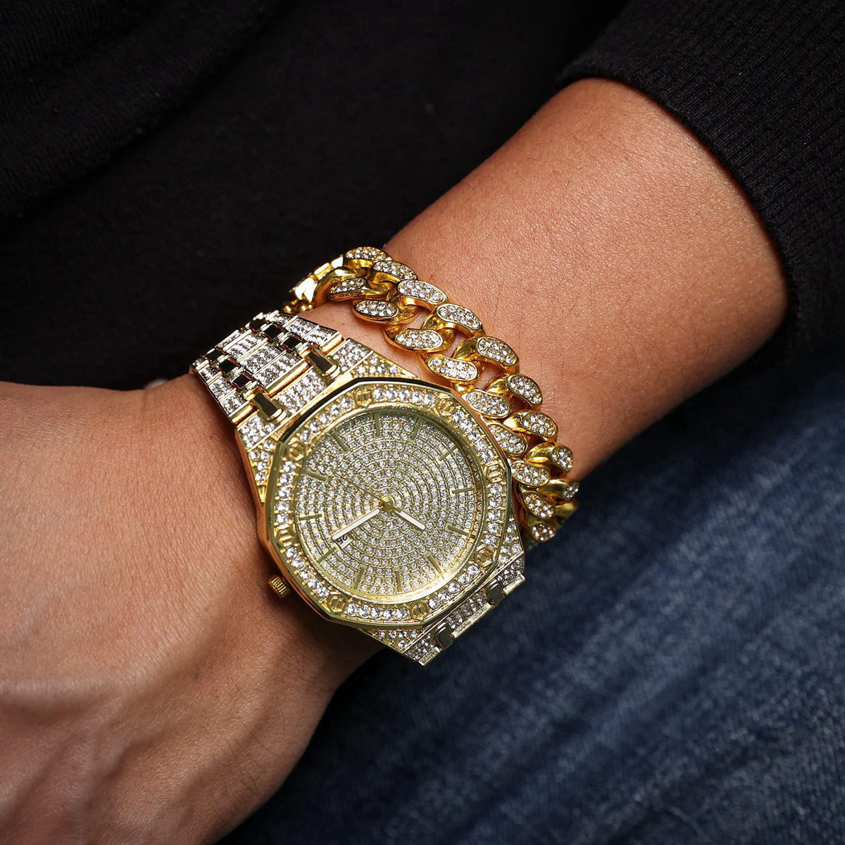 Halukakah Diamond Watch for Men - The Elite - 18K Real Gold/Platinum Plated – full view