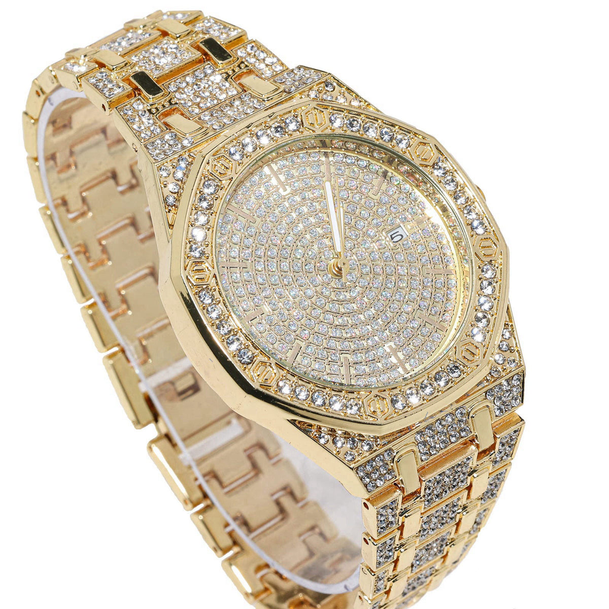 Halukakah Diamond Watch for Men - The Elite - 18K Real Gold/Platinum Plated – back view and specifications