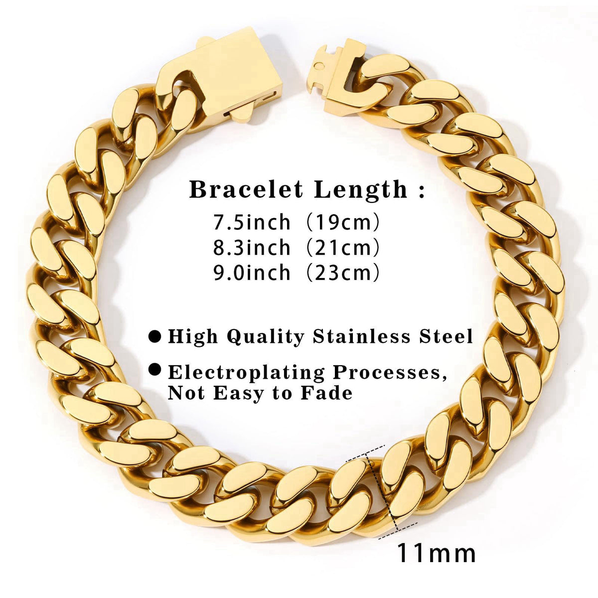 DODIY Cuban Link Bracelet for Men - Hand Chain Wrist Bracelet Jewelry – full view, size 8.3inch