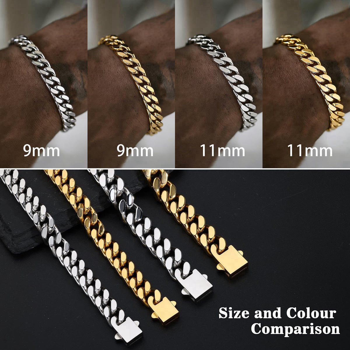 DODIY Cuban Link Bracelet for Men - Hand Chain Wrist Bracelet Jewelry – back view and specifications