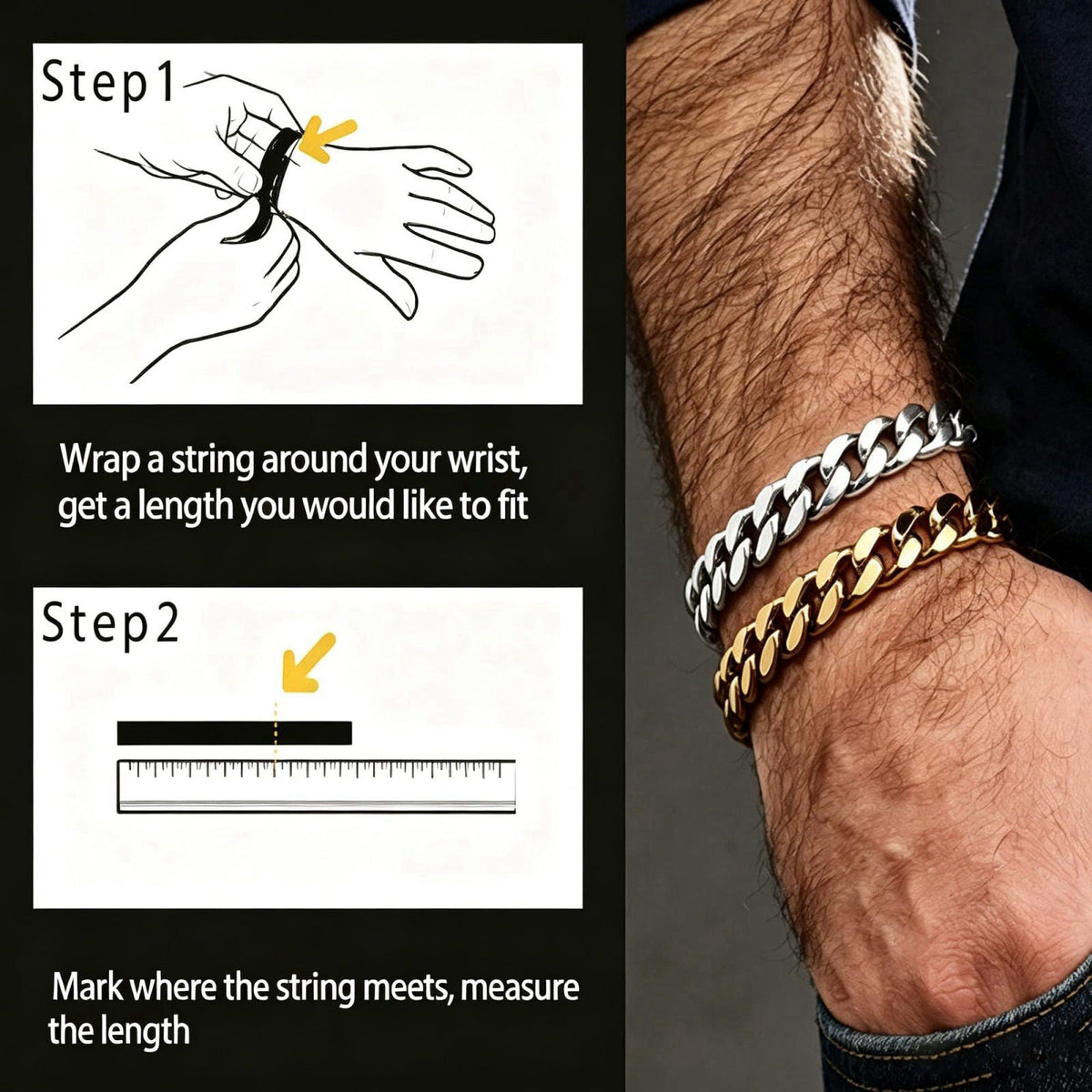 DODIY Cuban Link Bracelet for Men - Hand Chain Wrist Bracelet Jewelry – alternate angle