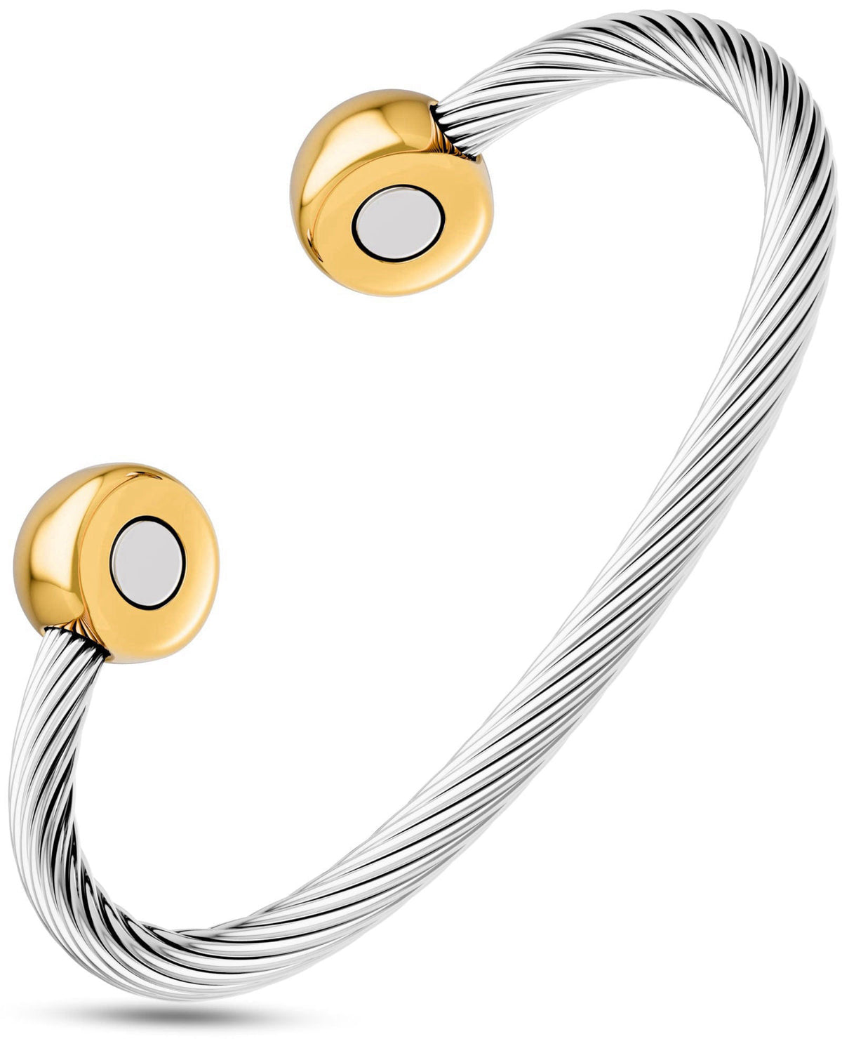MagnetRX® Twisted Cable Magnetic Bracelet Cuff (Silver/Gold, Medium) – product photo (Magnetic Field Therapy)