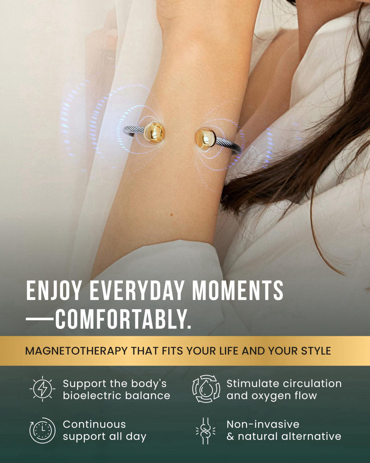 MagnetRX® Twisted Cable Magnetic Bracelet Cuff (Silver/Gold, Medium) – packaging and label