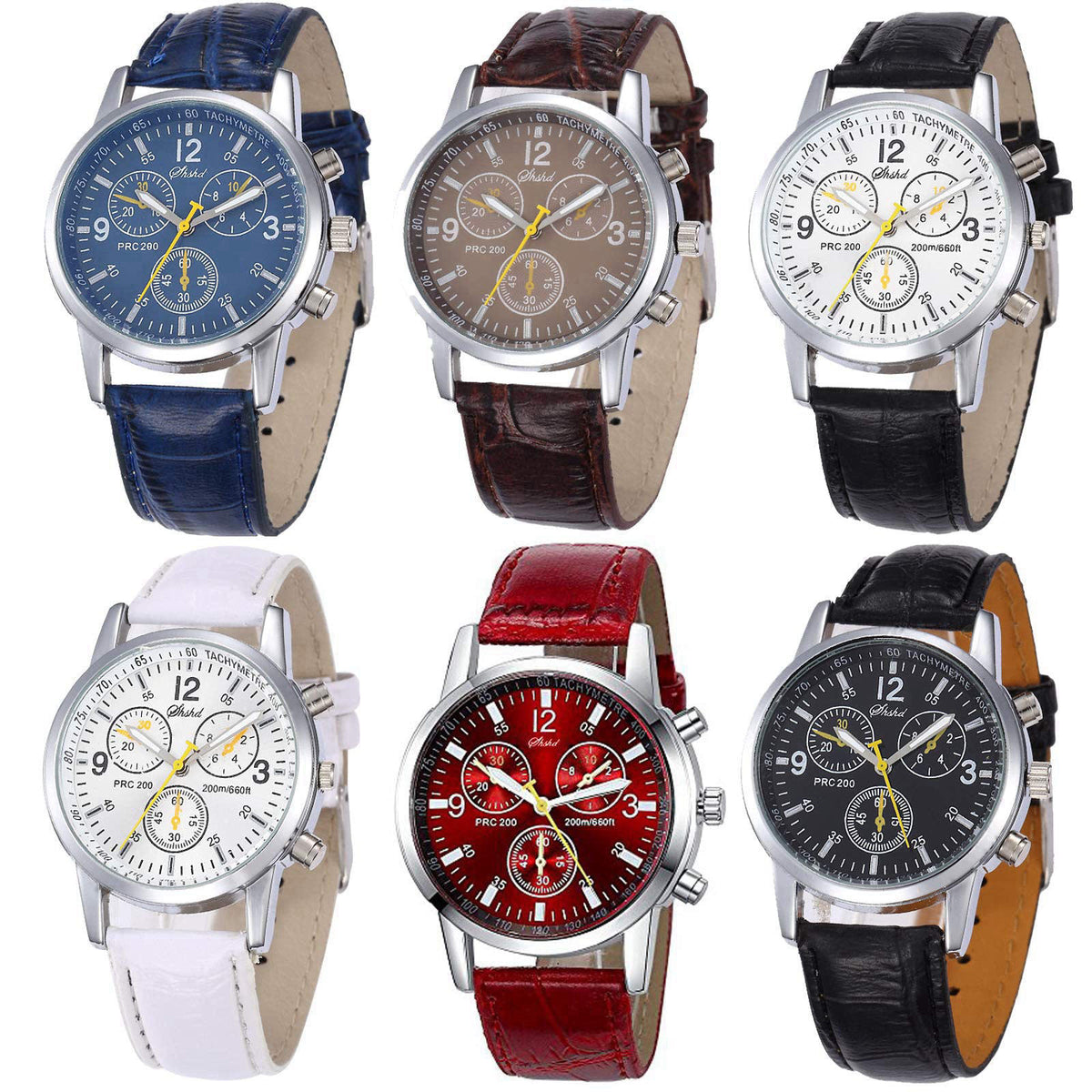 yunanwa 6 Pack Men's Leather Quartz Watch Geneva Casual Dress Wrist Band Watches Wholesale Lots Set Men Watches Pack (6p