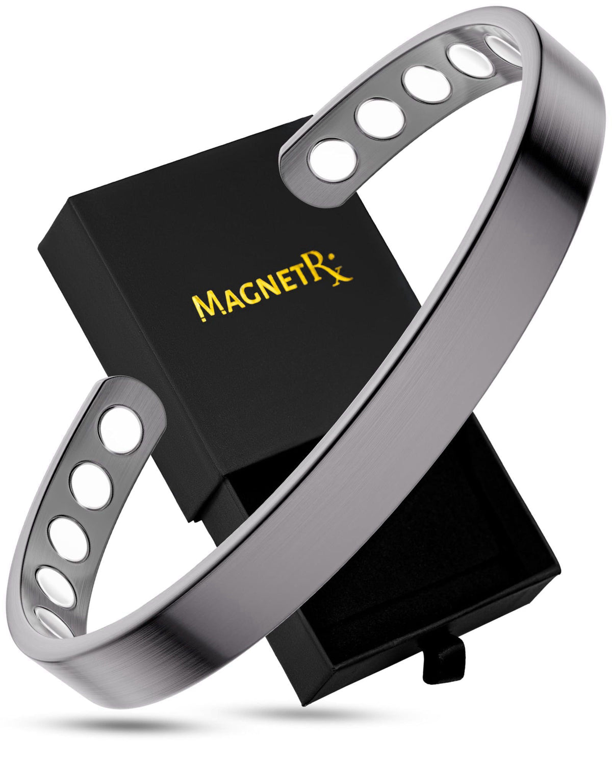 MagnetRX® Magnetic Cuff Bracelets for Men & Women (Brushed Silver/Medium) – product photo (Magnetic Field Therapy)