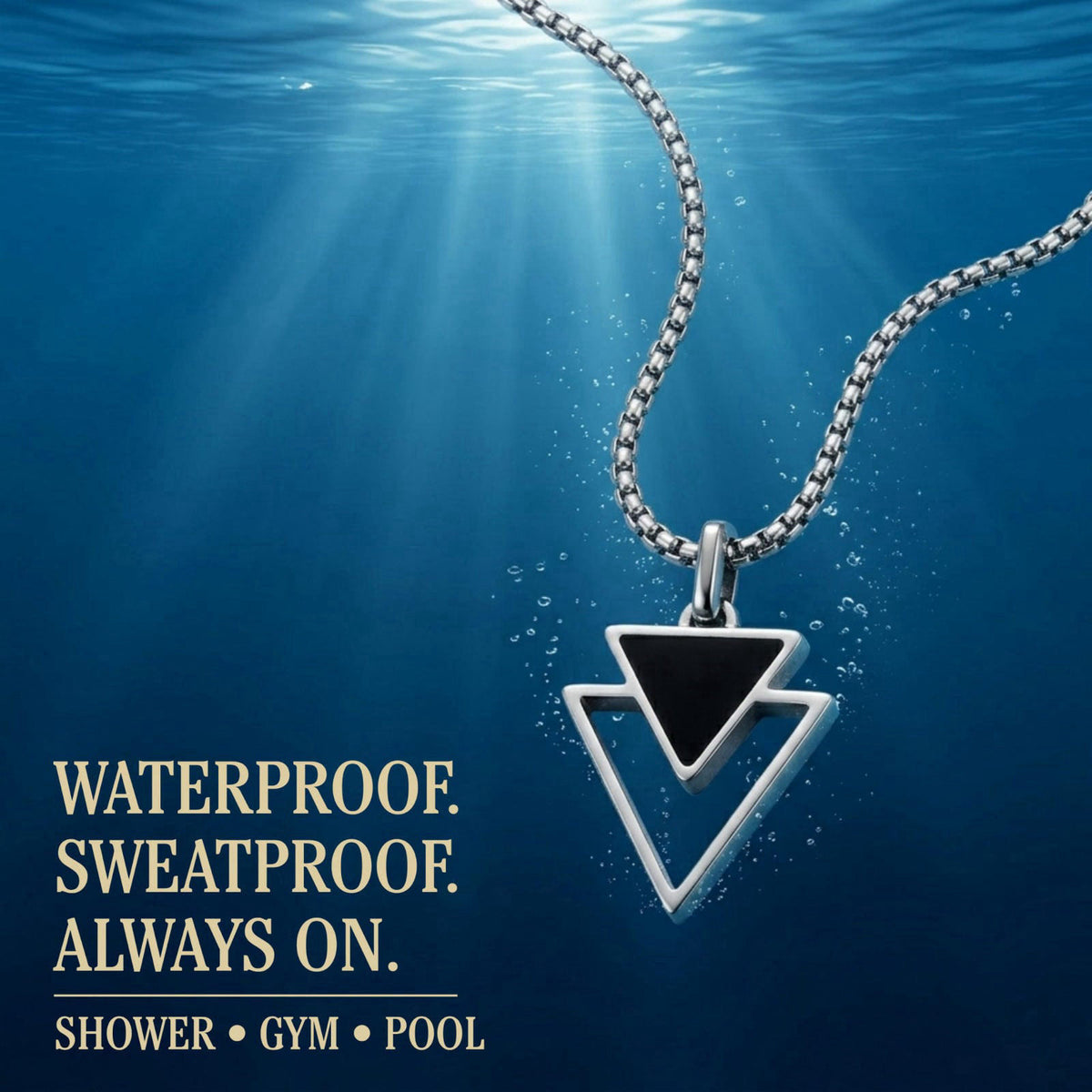 Galis Mens Necklace - Premium Stainless Steel Silver Chain Necklace, Non Tarnish, Chains, Triangle, Cross, Black Enamel,