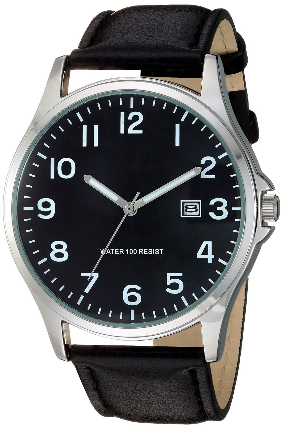 Amazon Essentials Men's Easy to Read 42mm Leather Band Analog Watch – product photo (Wrist Watches)