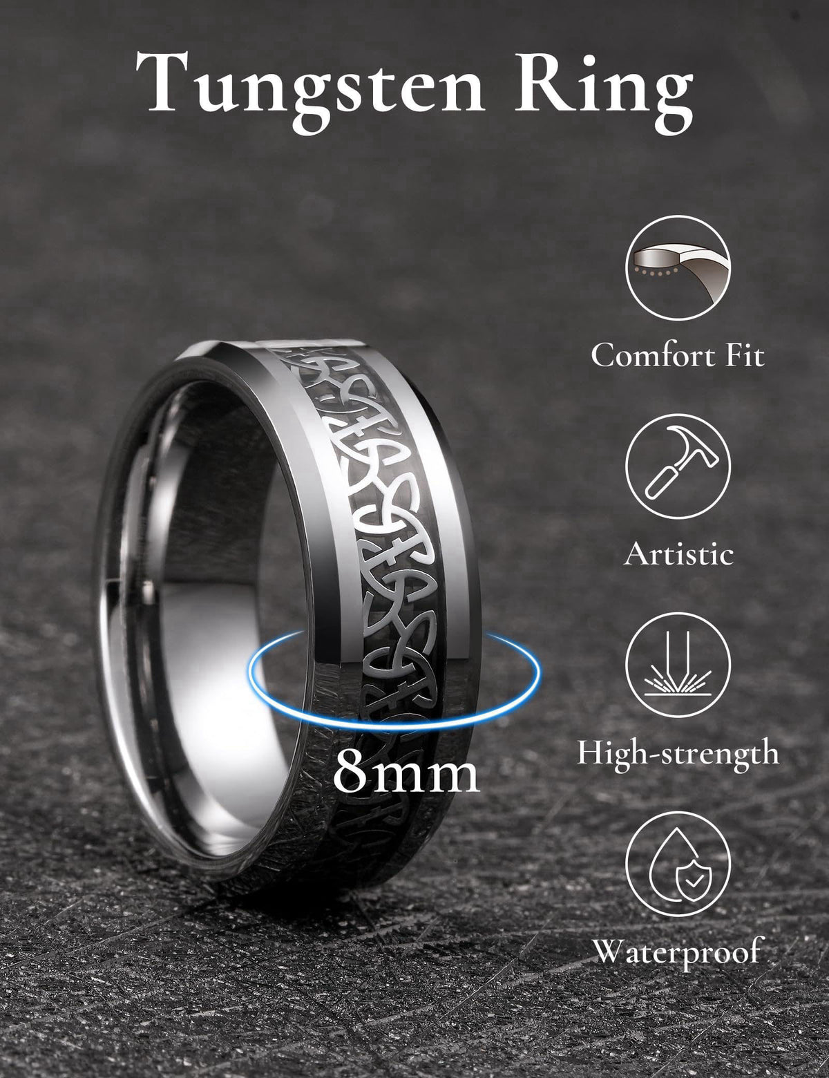 King Will Men's Tungsten Wedding Bands Celtic Knot Rings – packaging and label