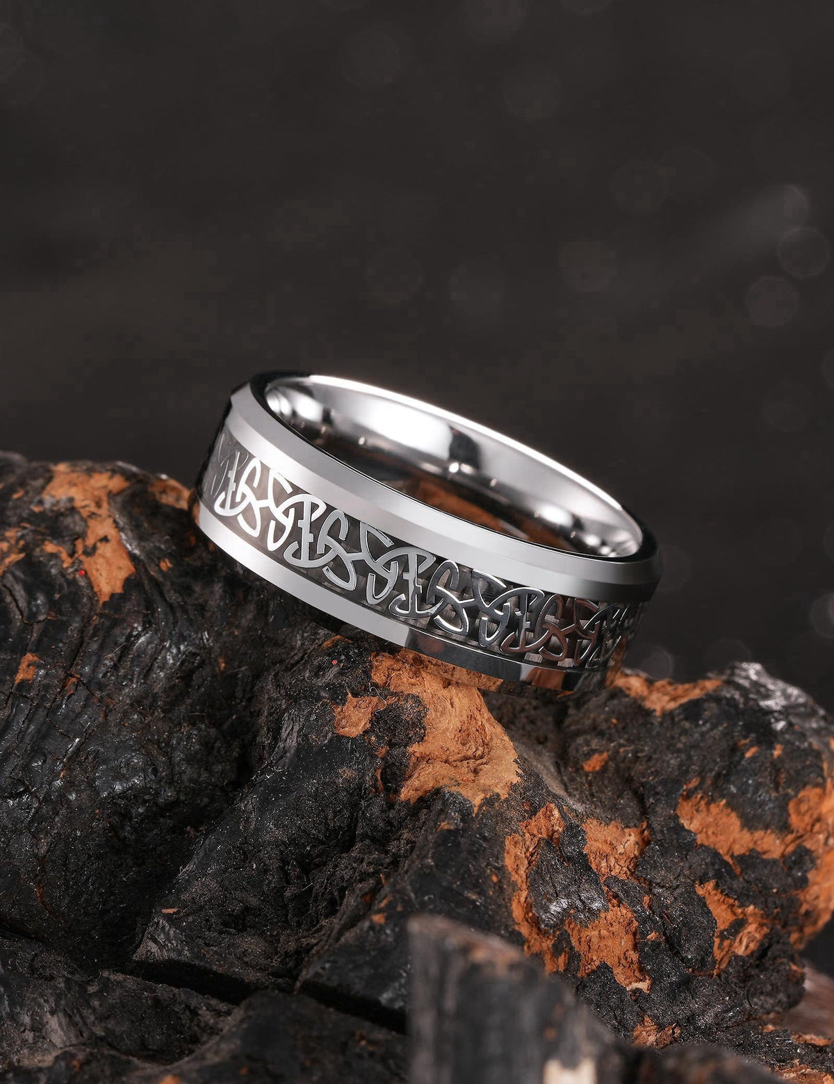King Will Men's Tungsten Wedding Bands Celtic Knot Rings – full view, size Finger Circumference (mm) Finger Diameter (mm