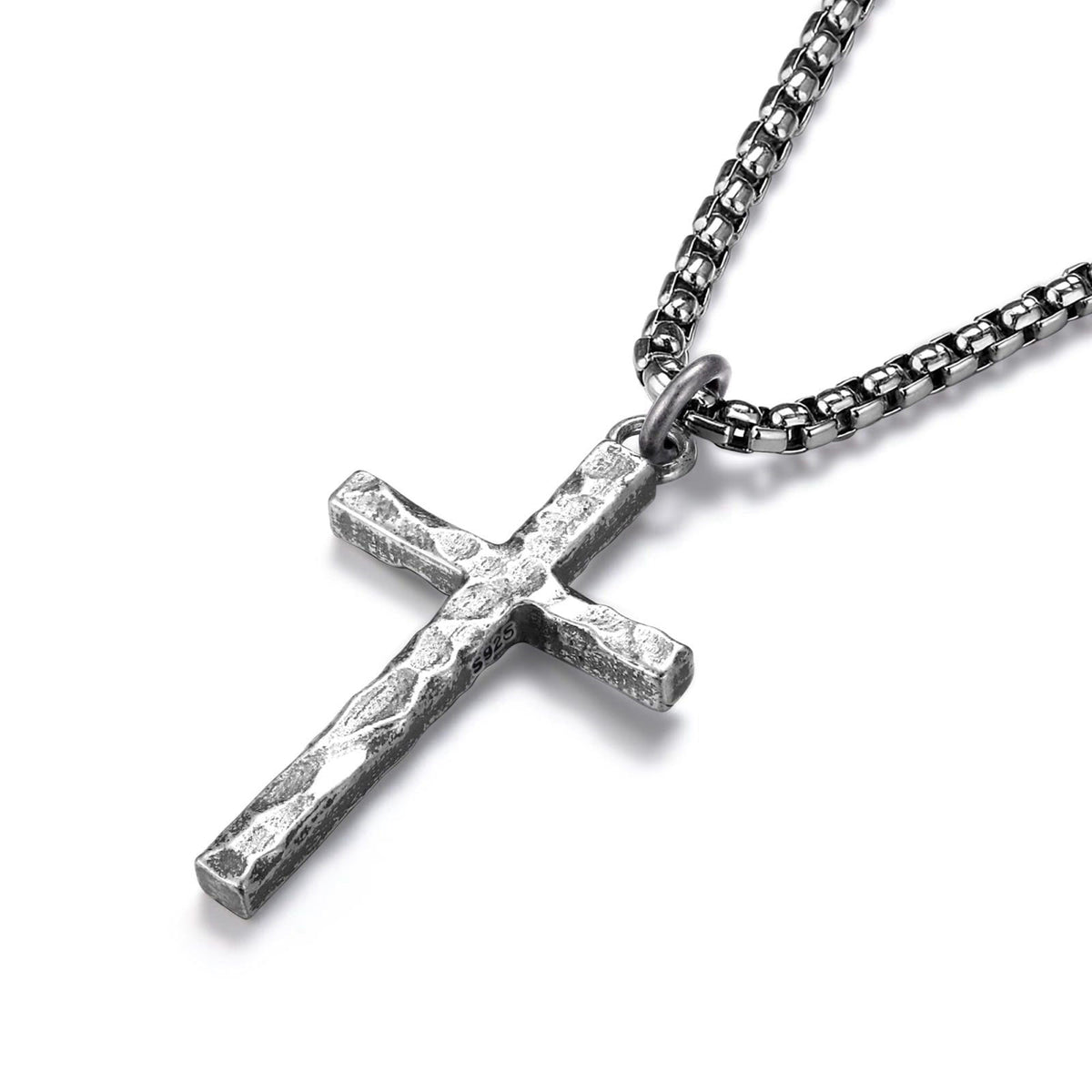 MUSECLOUD 925 Sterling Silver Cross Necklace for Men Box/Cuban/Figaro Chain – product photo (Necklaces)