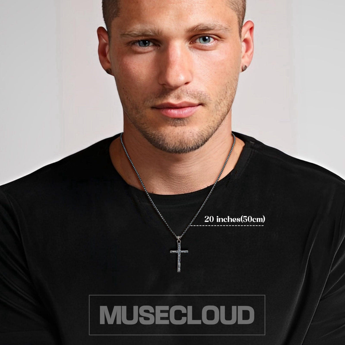 MUSECLOUD 925 Sterling Silver Cross Necklace for Men Box/Cuban/Figaro Chain – alternate angle