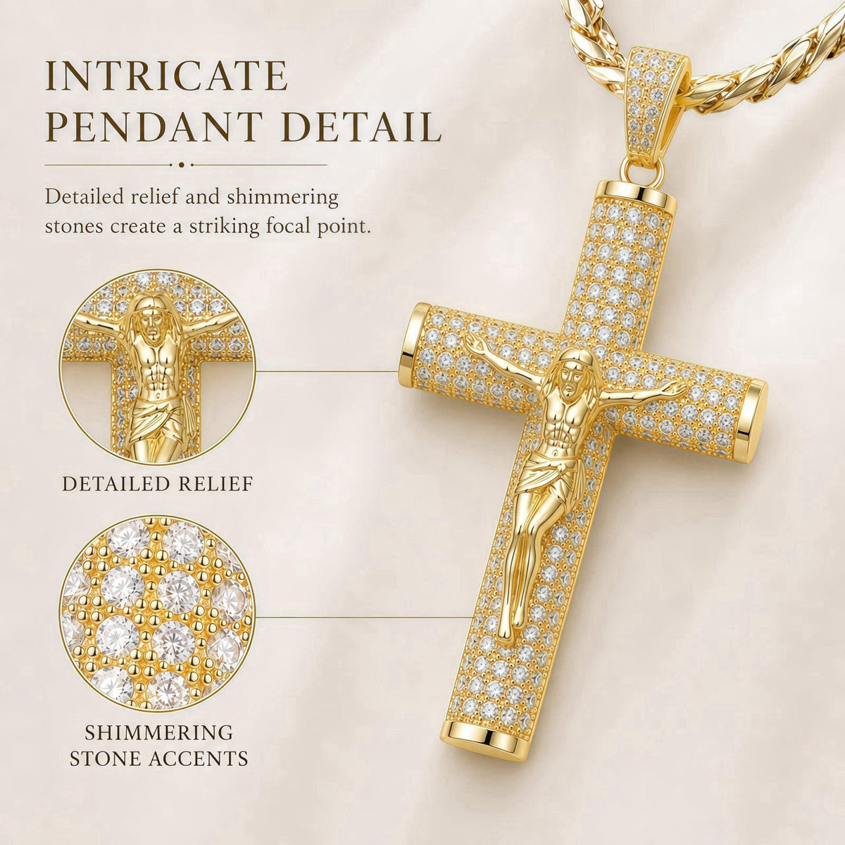 Holylegend 14K Gold-Plated Miami Chain Cross Necklace for Men with Luxury Gift Box, Jesus Christ Crucifix Pendant, Chris