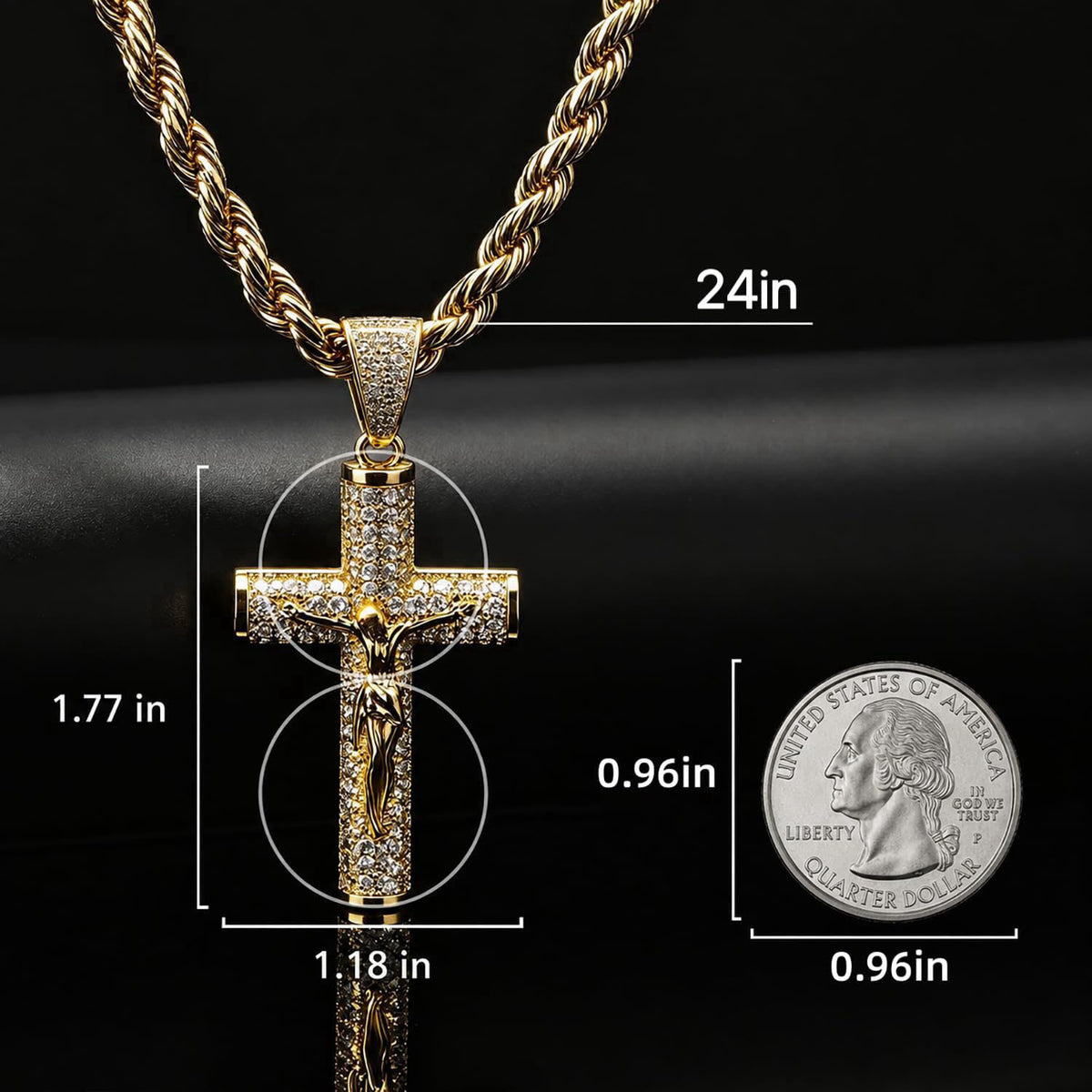 Holylegend 14K Gold-Plated Miami Chain Cross Necklace for Men with Luxury Gift Box, Jesus Christ Crucifix Pendant, Chris