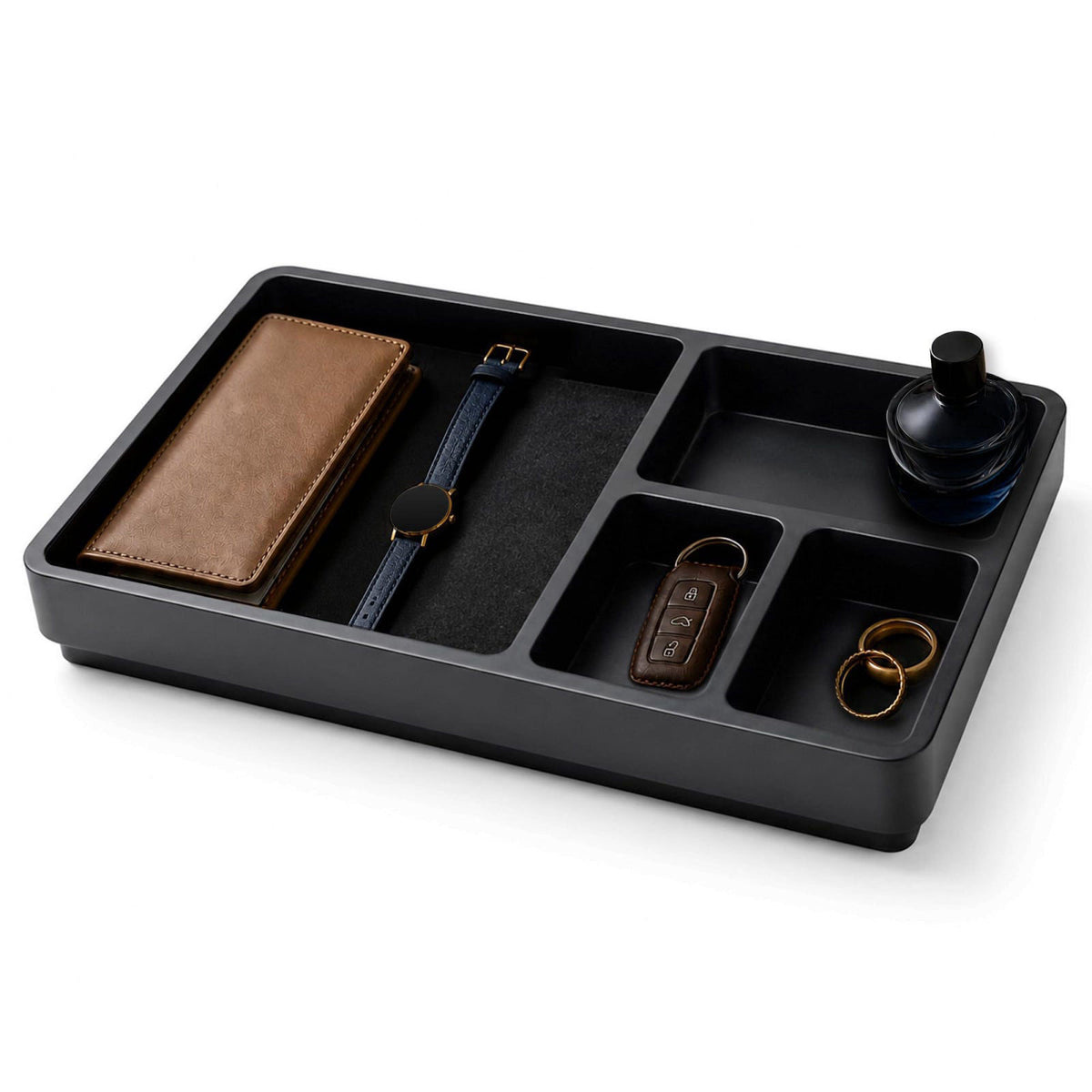AdouCherI Dresser Trays Organizer for Bedroom — 13x8 Multi-Compartment Velvet-Lined Catchall Tray for Watch, Wallet, Key