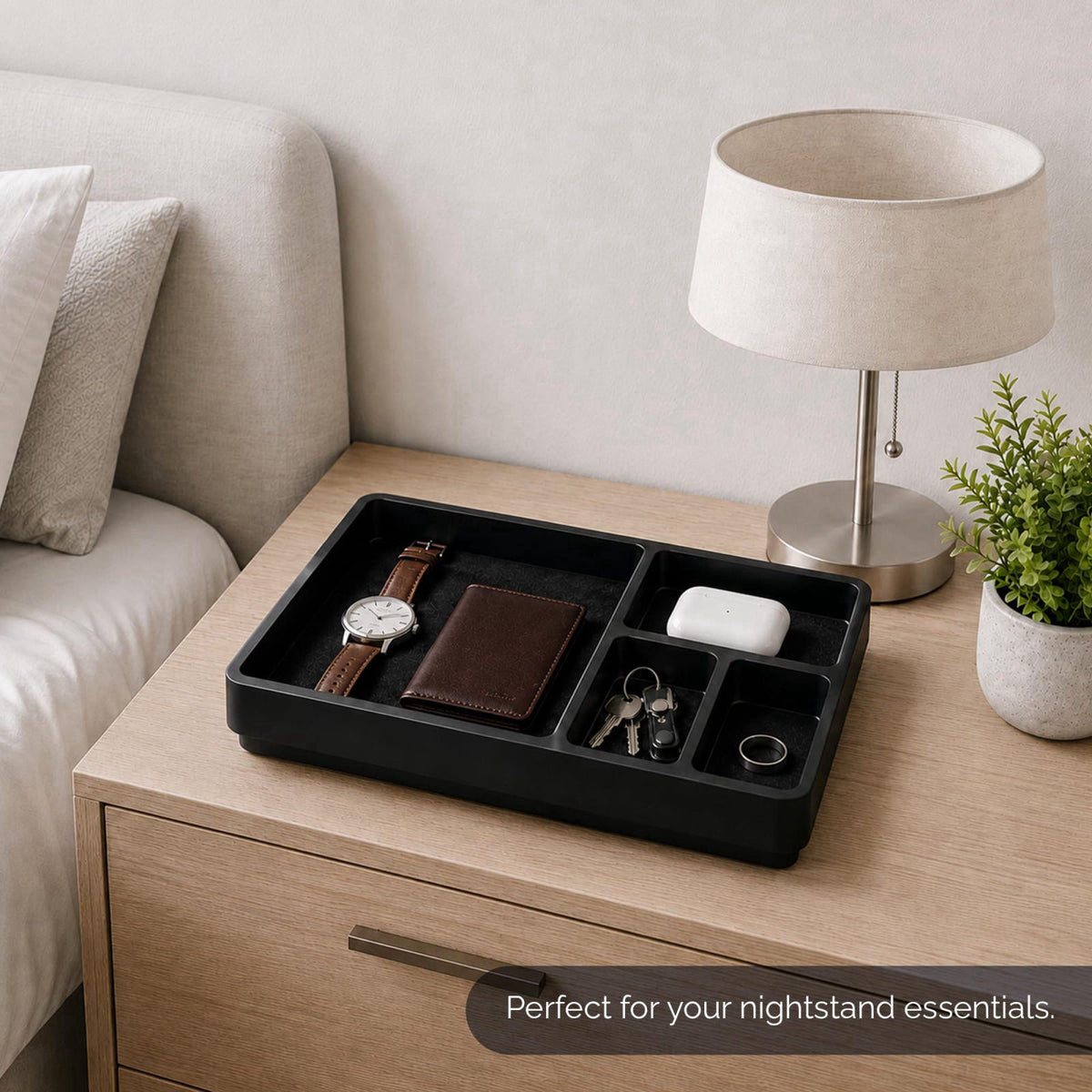 AdouCherI Dresser Trays Organizer for Bedroom — 13x8 Multi-Compartment Velvet-Lined Catchall Tray for Watch, Wallet, Key