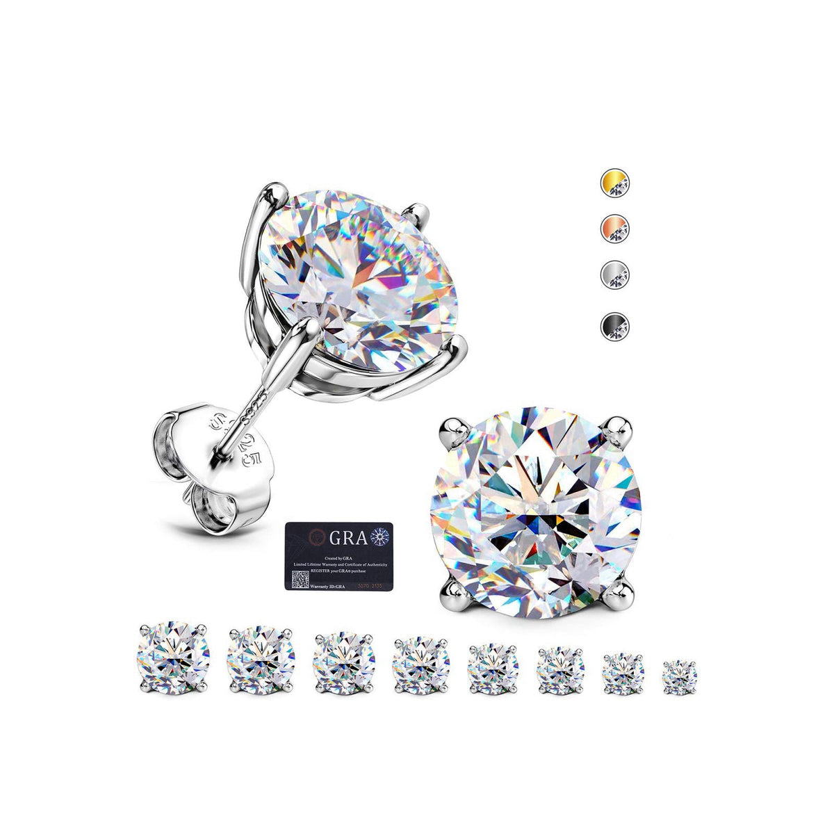 GEMQUEEN Moissanite Earrings Studs Solid 925 Sterling Silver Hypoallergenic – Sterling Silver