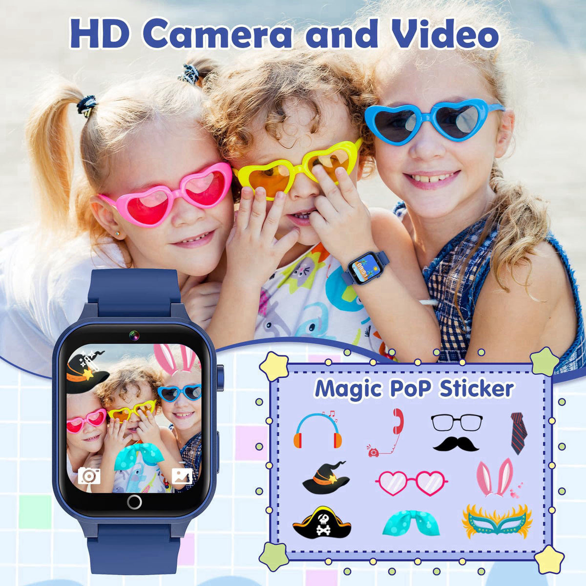 Luyiilo Smart Watch for Kids, 26 Puzzle Games HD Touch Screen Camera Alarm Clock – full view