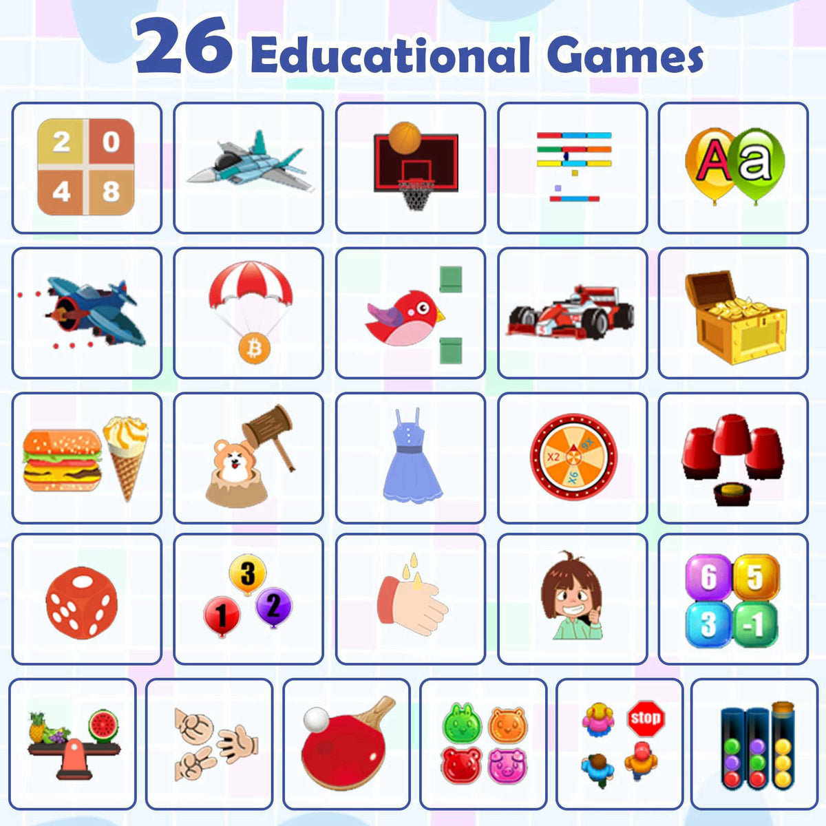 Luyiilo Smart Watch for Kids, 26 Puzzle Games HD Touch Screen Camera Alarm Clock – back view and specifications