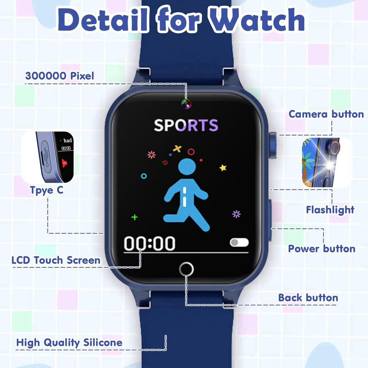 Luyiilo Smart Watch for Kids, 26 Puzzle Games HD Touch Screen Camera Alarm Clock – alternate angle