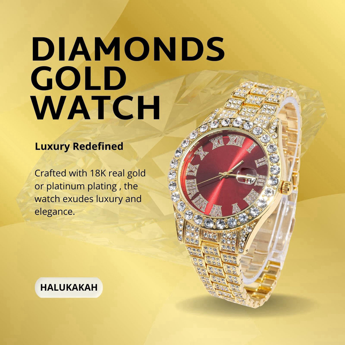 Halukakah Watch for Kids - 42MM Blue/Green/Red Dial - 8" Length – close-up detail in Gold