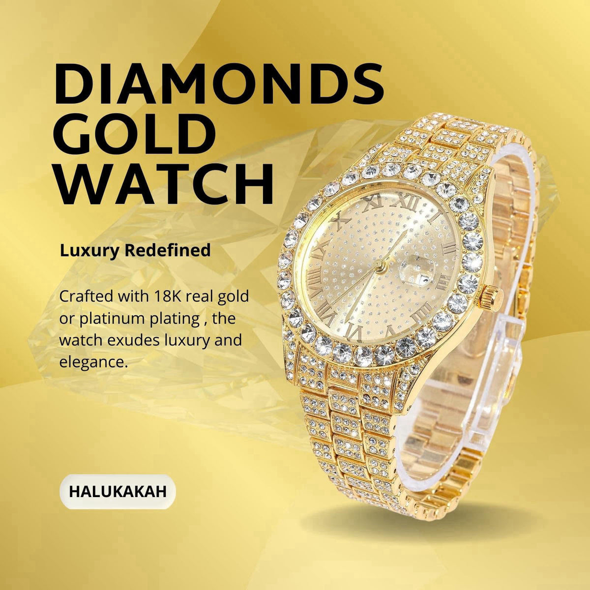Halukakah Watch for Boys Kids - 42MM Width Round Dial - 8"(20.5cm) Length – close-up detail in Gold
