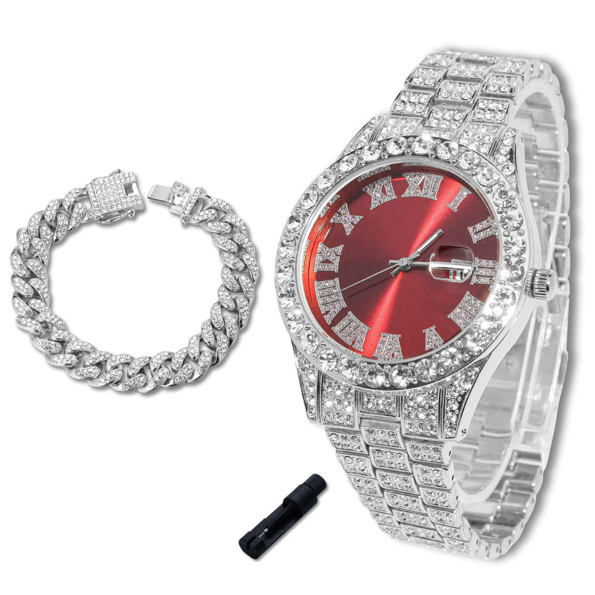 richhut Luxury Diamond Watch for Kids Teen - Iced Out Bling 18K Real Gold/Platinum Plated - 42mm Round Multicolor Dial S